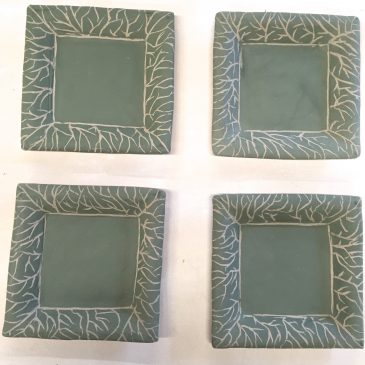 Square Plates Edged with Sgraffito